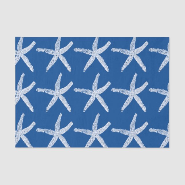 Starfish Pattern Beach Nautical Coastal Navy Blue Tissue Paper (Front)