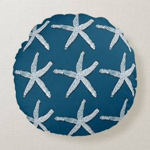 Starfish Pattern Beach Ocean Blue Christmas 2020 Round Cushion