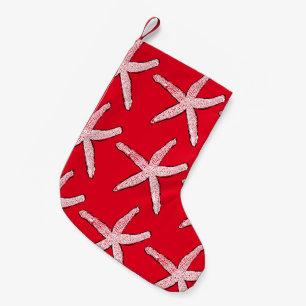 Starfish Pattern Beach Red White Christmas 2020 Small Christmas Stocking