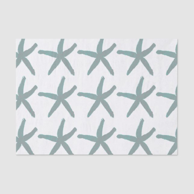 Starfish Pattern Beach Teal Blue Grey White Trendy Tissue Paper (Front)