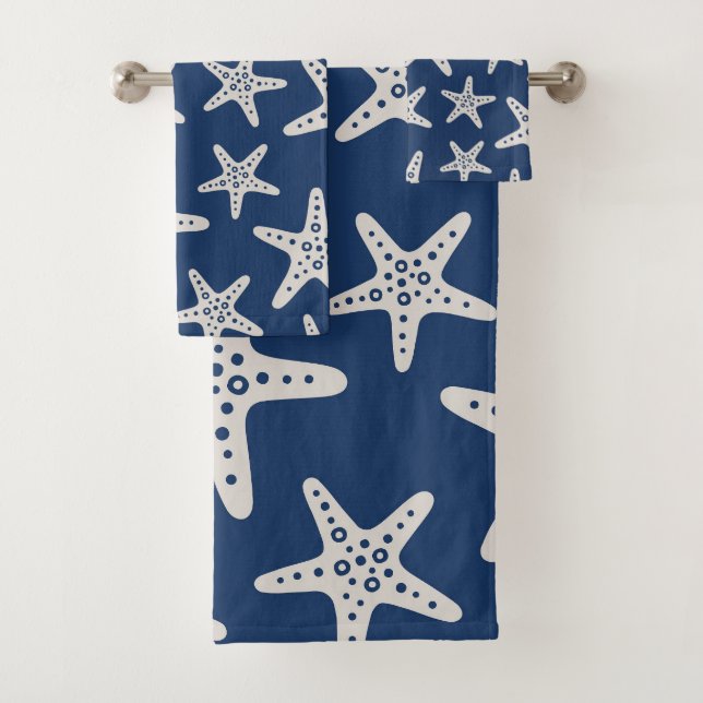 Starfish Pattern Blue Bath Towel Set (Insitu)