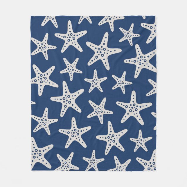 Starfish Pattern Blue Fleece Blanket (Front)