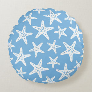 Starfish Pattern Blue Round Cushion