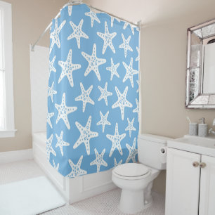 Starfish Pattern Blue Shower Curtain