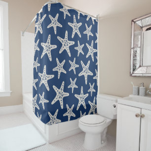 Starfish Pattern Blue Shower Curtain