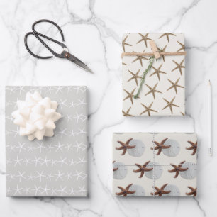 Starfish Pattern Grey Beige All Occasion Wrapping Paper Sheet