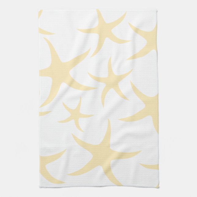 Starfish Pattern in Pastel Yellow and White. Tea Towel (Vertical)