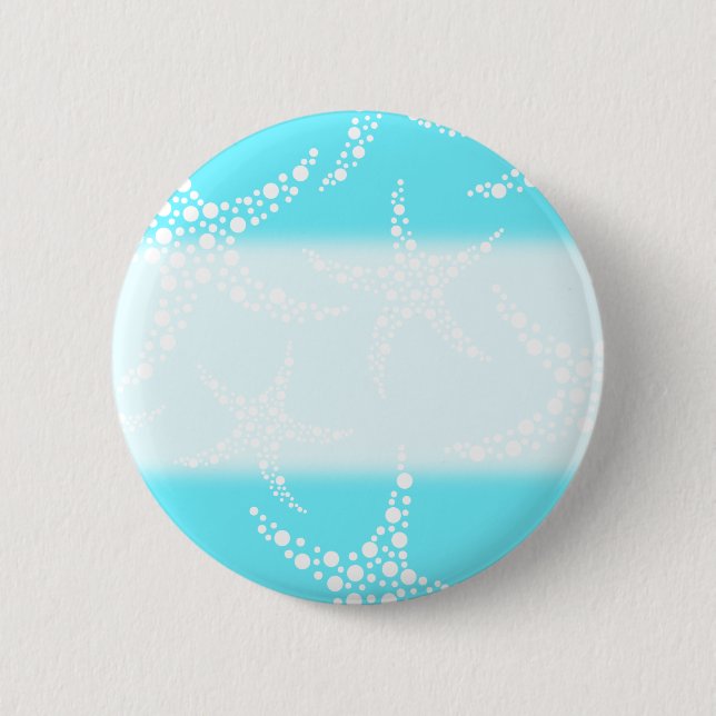 Starfish Pattern in Turquoise and White. 6 Cm Round Badge (Front)