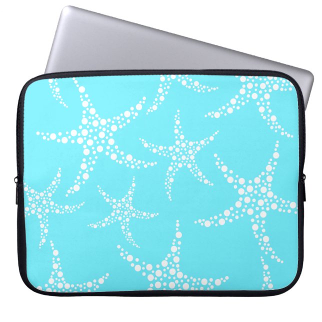 Starfish Pattern in Turquoise and White. Laptop Sleeve (Front)