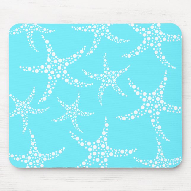 Starfish Pattern in Turquoise and White. Mouse Mat (Front)