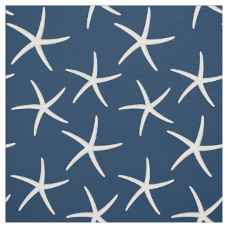 Starfish Pattern Navy Blue Beach Theme Nautical Fabric