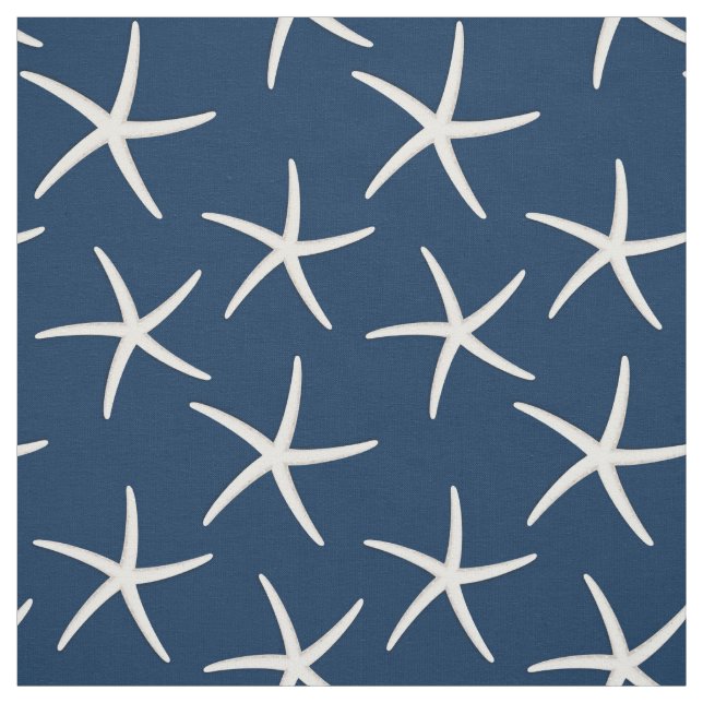 Starfish Pattern Navy Blue Beach Theme Nautical Fabric (Swatch)