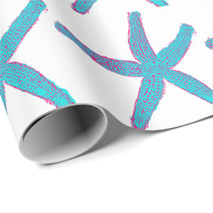 Starfish Pattern Teal Pink White Beach Christmas Wrapping Paper