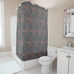 Starfish Patterns Coral Grey Grey Orange Peach Shower Curtain