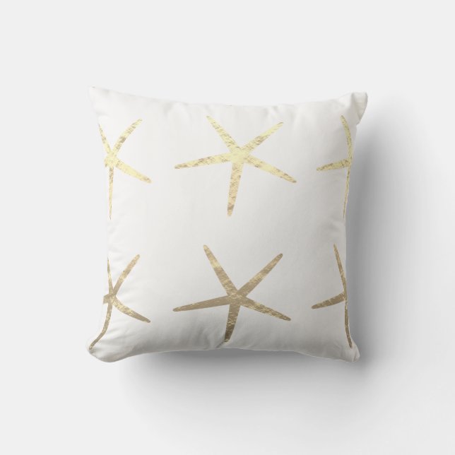 Starfish Patterns Gold White Golden Beach Gift Cushion (Front)