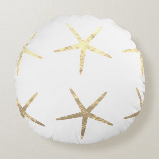 Starfish Patterns Gold White Golden Beach Gift Round Cushion