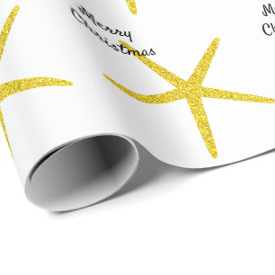 Starfish Patterns Merry Christmas Glittery Golden  Wrapping Paper