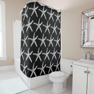 Starfish Patterns Nautical Beach Black White Cute Shower Curtain