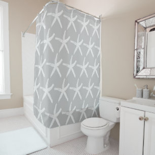 Starfish Patterns Nautical Beach Grey Grey White Shower Curtain