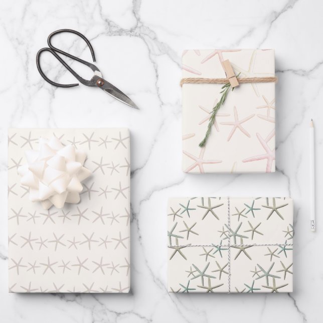 Starfish Patterns on Ecru Wrapping Paper Sheet (Front)