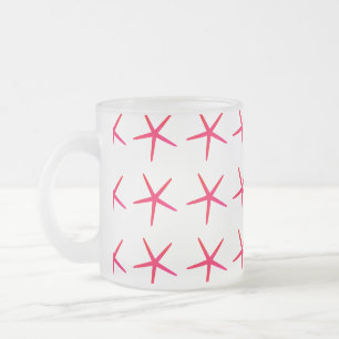 Starfish Patterns Pink White Nautical Cute Gift Frosted Glass Coffee Mug