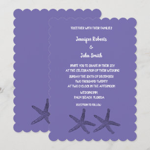 Starfish Patterns Purple White Cute Beach Wedding Invitation