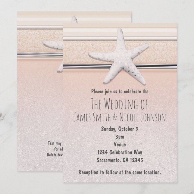 Starfish Peaches & Cream Beach Wedding Invitation (Front/Back)
