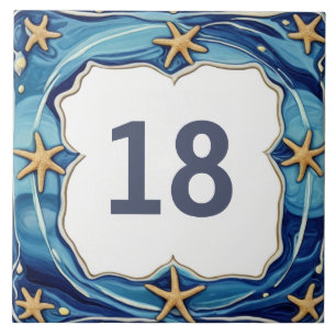 Starfish Personalized Beach House Number Sign Tile