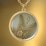 Starfish Photographic Natural Monogrammed Gold Plated Necklace<br><div class="desc">For Mermaids and beach lovers,  this charming pendant necklace is a wish come true with the close-up photographic natural starfish. Personalise this coastal necklace with her Monogram for a beautiful gift.  This image is original nature photography by JLW_PHOTOGRAPHY.</div>