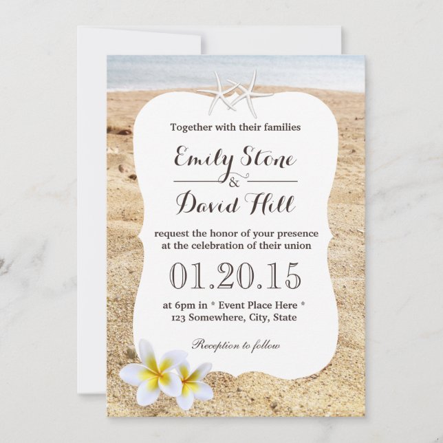 Starfish & Plumeria Beach Wedding Invitations (Front)