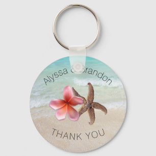 Starfish Plumeria By the Sea Custom Wedding Favour Key Ring