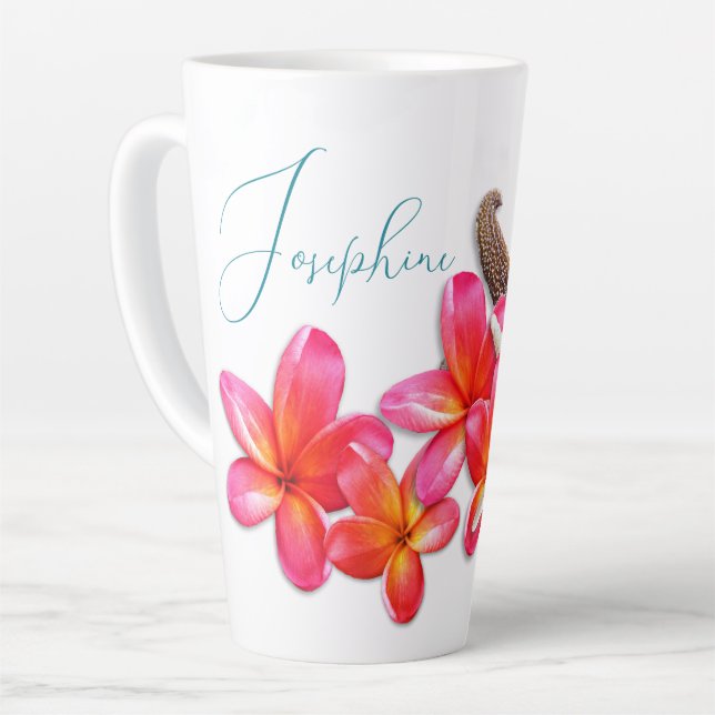 Starfish Plumeria Flowers Personalised Latte Mug (Left Angle)