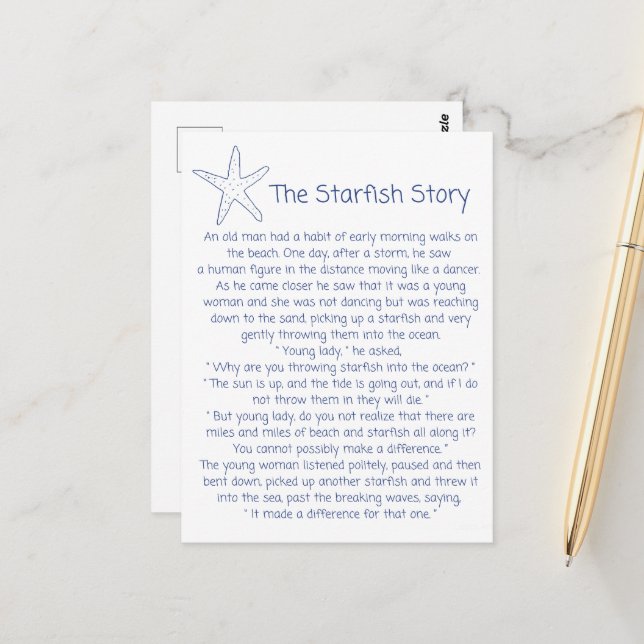 Starfish poem, the Starfish story, Foster mum gift Postcard (Front/Back In Situ)