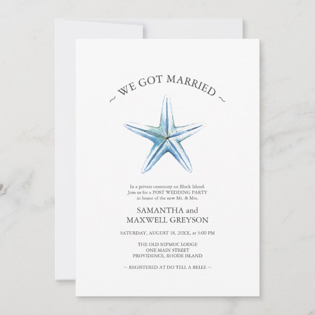 Starfish Post Beach Wedding Party Invitation (Front)