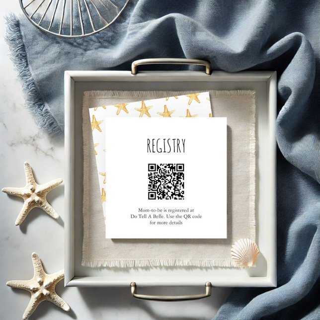 Starfish Registry Enclosure Card (Baby shower registry card with QR code features watercolor orange starfish by Victoria Grigaliunas)