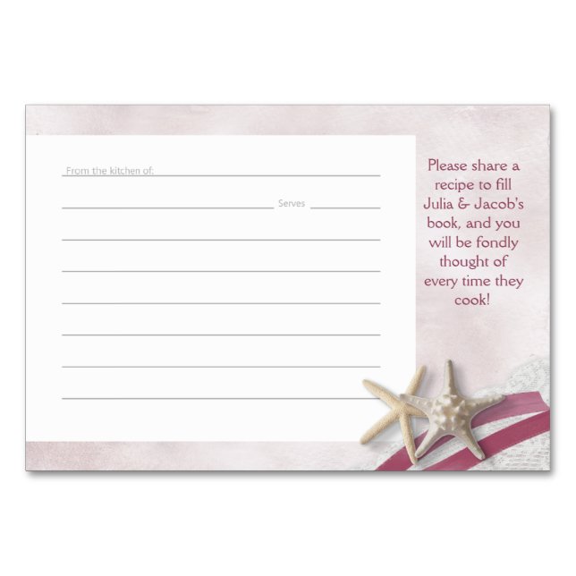 Starfish Ribbon and Lace Recipe Cards (Front)