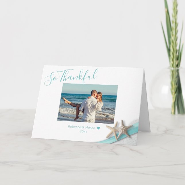Starfish Ribbon and Lace Thankful with Photo Thank Thank You Card (Front)