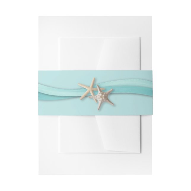 Starfish Ribbon and Turquoise Invitation Belly Band (Front Example)