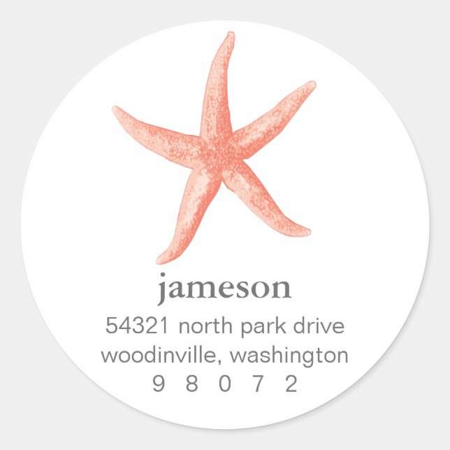 Starfish Round Address Label (Front)