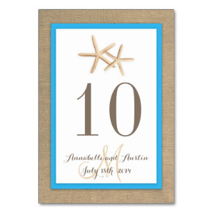 Starfish Rustic Burlap Beach Tropical Wedding Table Number
