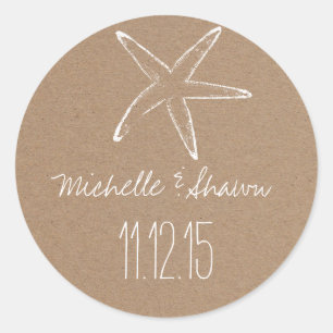 Starfish Rustic Kraft Paper Wedding Favour Classic Round Sticker