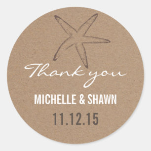 Starfish Rustic Kraft Paper Wedding Favour Classic Round Sticker