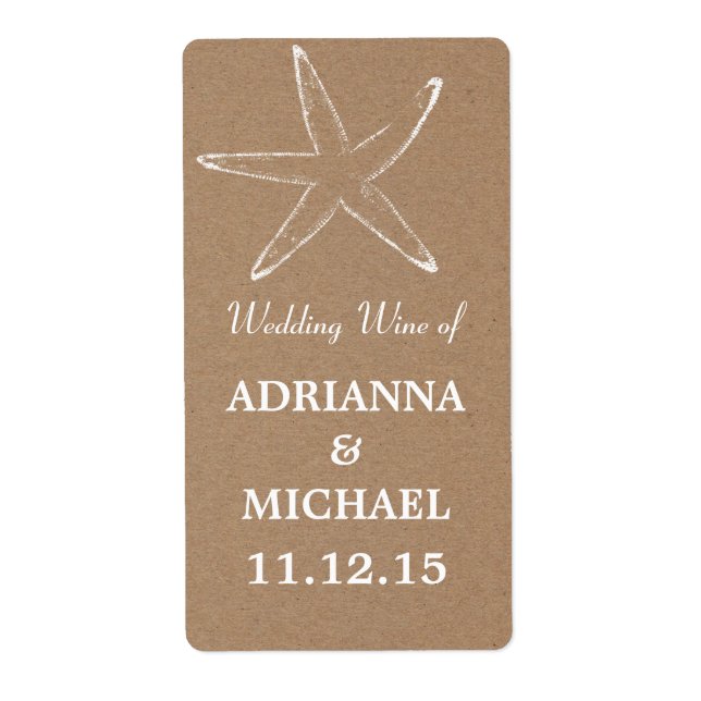 Starfish Rustic Kraft Paper Wedding Wine (Front)