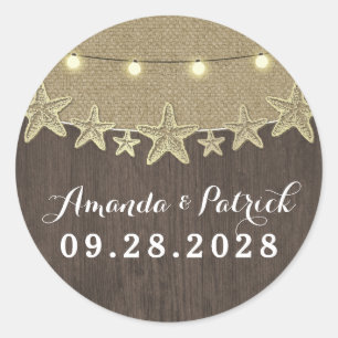 Starfish Rustic Lights Beach Wedding Favour Classic Round Sticker