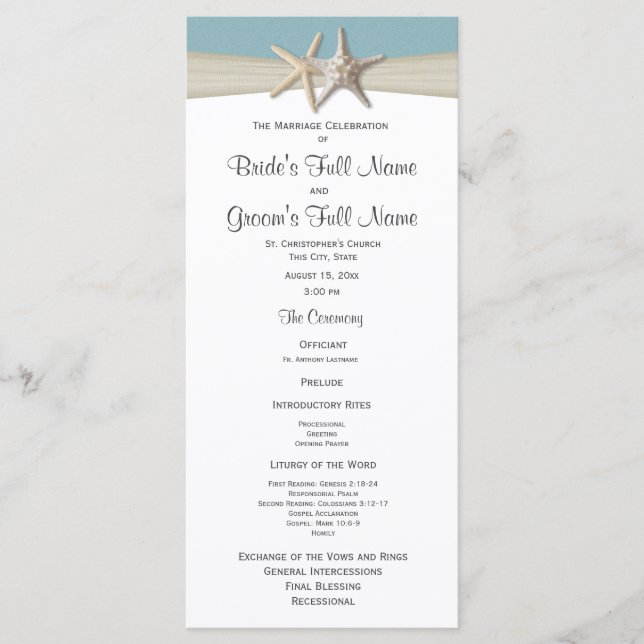 Starfish Rustic Wedding Program Programme (Front)