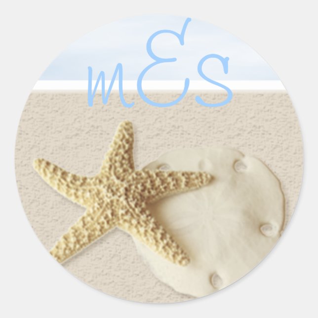 Starfish & Sand Dollar • Customise Me. Classic Round Sticker (Front)