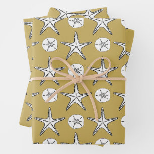 Starfish Sand Dollar Sketch Pattern Wrapping Paper Sheet