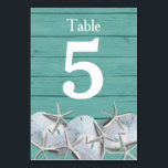 Starfish Sand Dollar Wedding Table Number Cards<br><div class="desc">This table number card has a starfish and sand dollar design with a seafoam green rustic wood grain background. Personalise these table numbers for your wedding reception. These are perfect for nautical, sand dollar, starfish, beach, ocean, coastal, destination and seaside weddings. Like the design but need a different colour background?...</div>