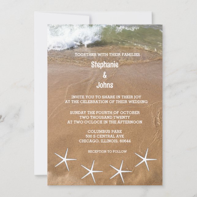 Starfish Sandy Beach Ocean Destination Wedding Invitation (Front)