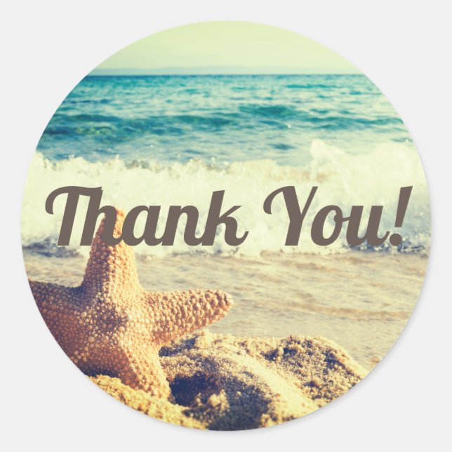 Starfish Sandy Beach Ocean Thank You Classic Round Sticker (Front)
